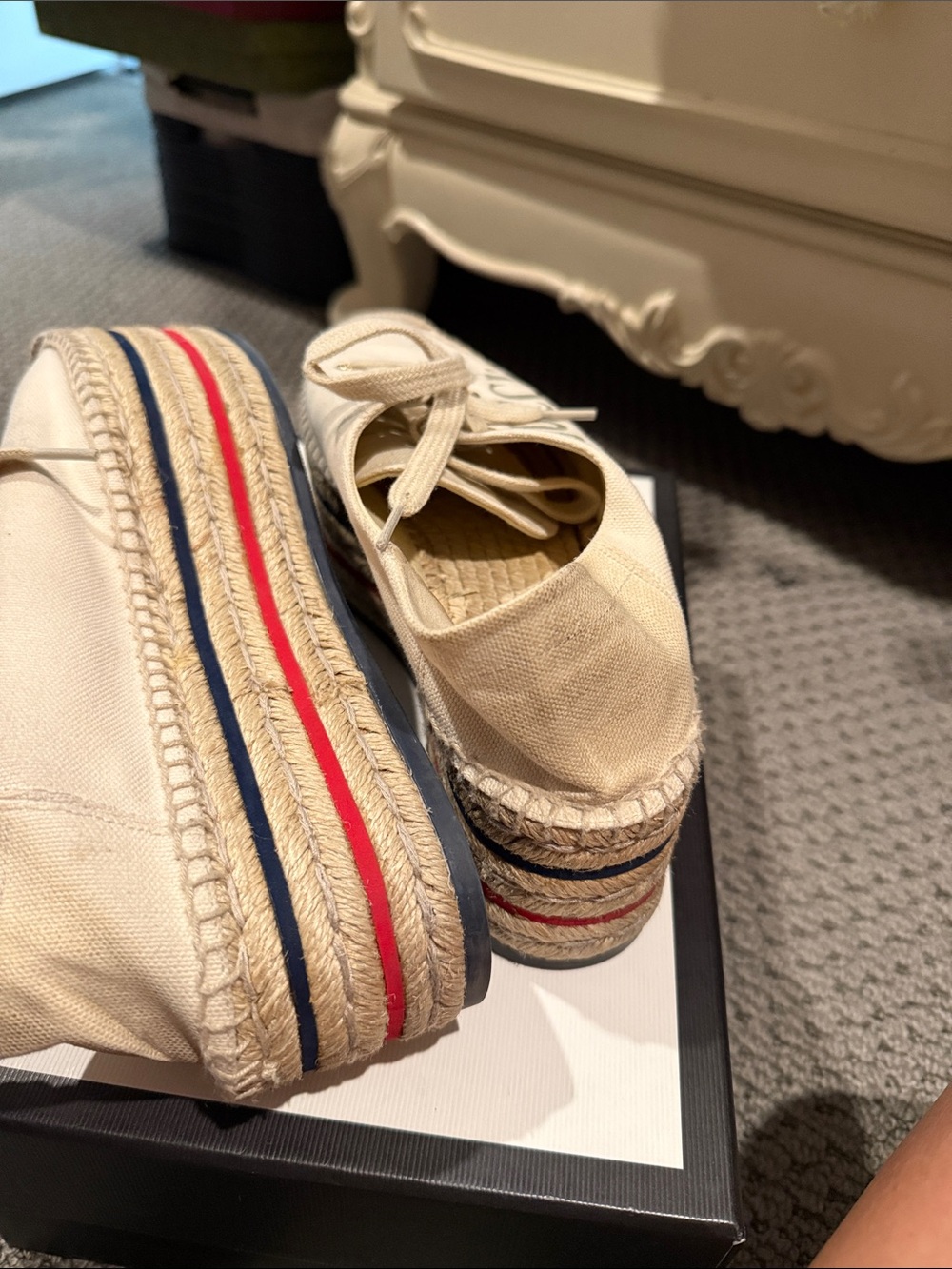 Gucci Cream Canvas Platform Espadrilles with Red & Green Stripe - Picture 5 of 7